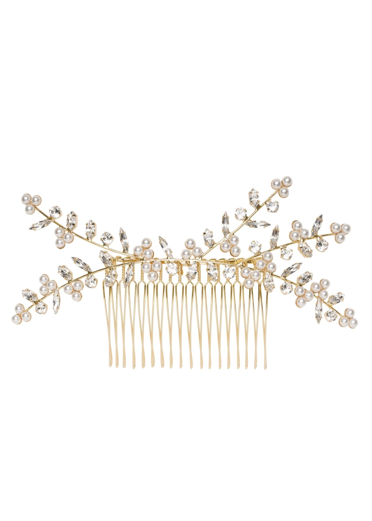 Elizabeth Bower Bud Pearl Haarkamm Gold Kristall Perle