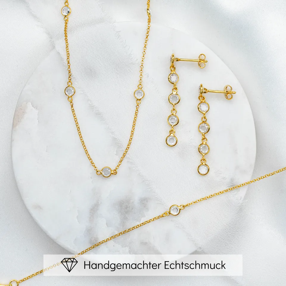 Perlenbräute Alani Brautschmuck Set Gold Zirkonia 39-44cm