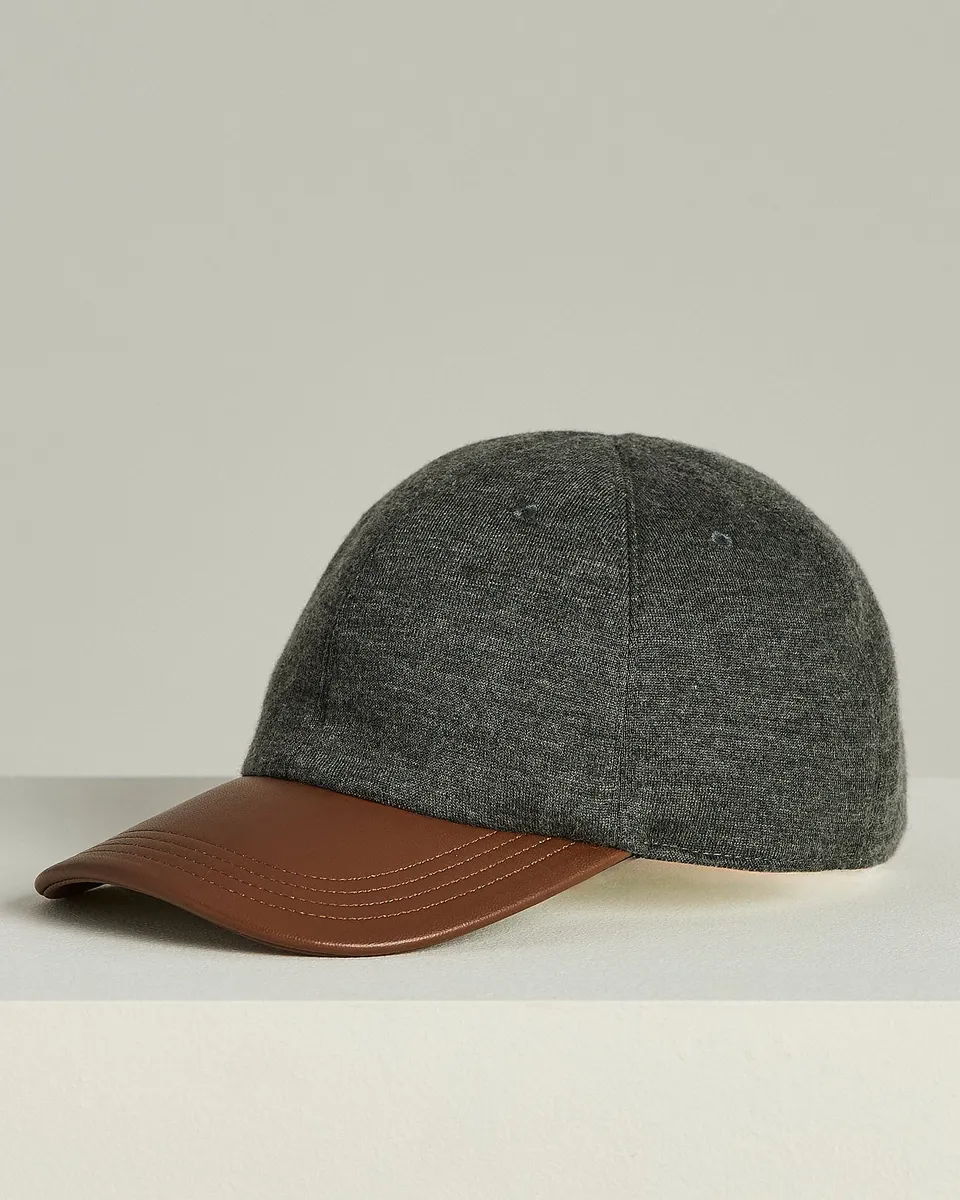 Kiton Baseball Cap Grau Kaschmir Leder TU