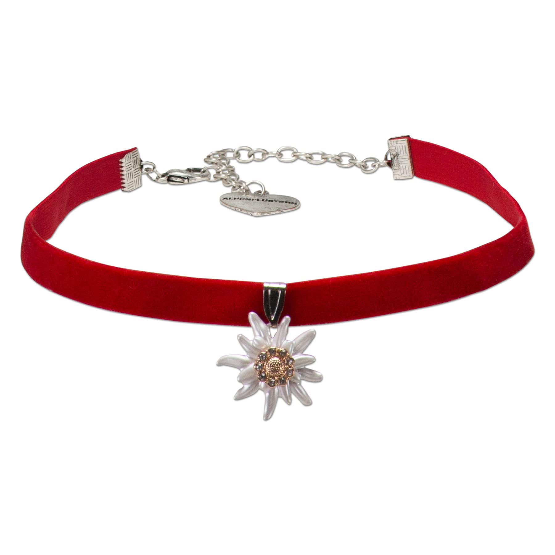 Alpenflüstern Daheim Greta DHK319 Samtkropfband rot Edelweiss
