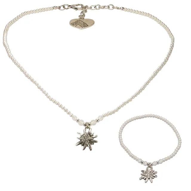 Alpenflüstern DAHEIM SET028 Trachtenset Creme-weiß Perlen
