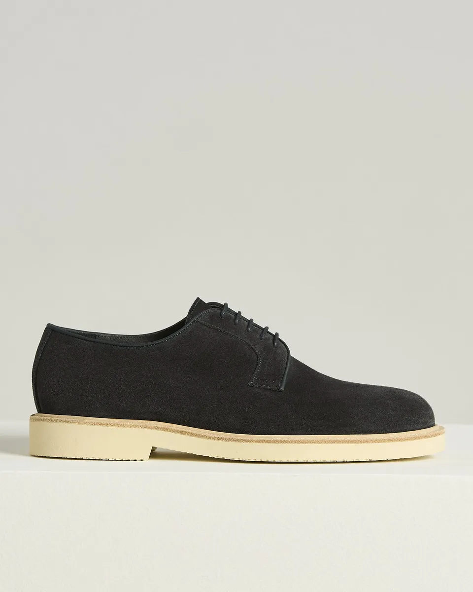 Kiton Derby Schnuerschuh Kalbs-Wildleder blau Gummisohle