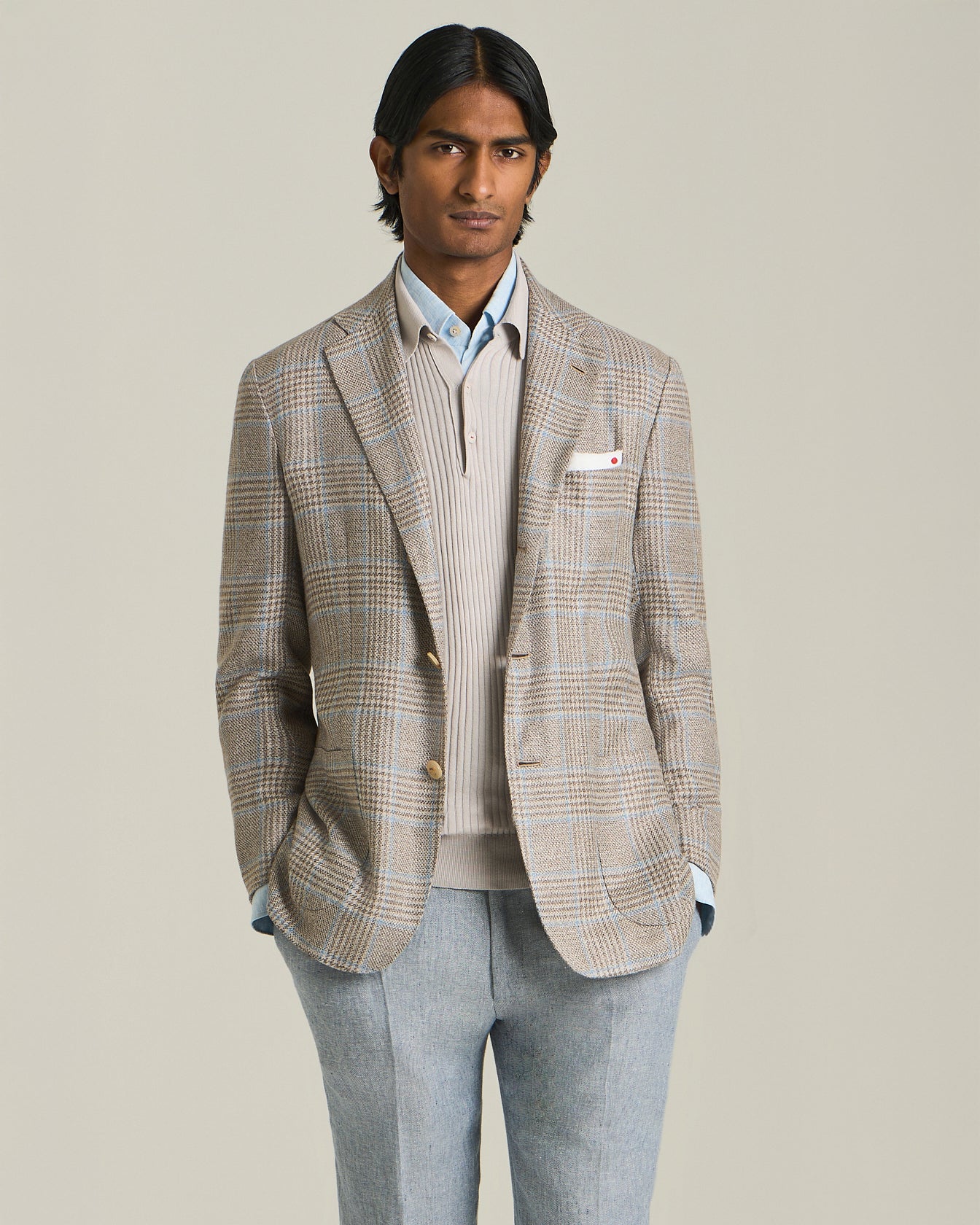 Kiton Glen Plaid Blazer Sakko Wolle Kaschmir Seide