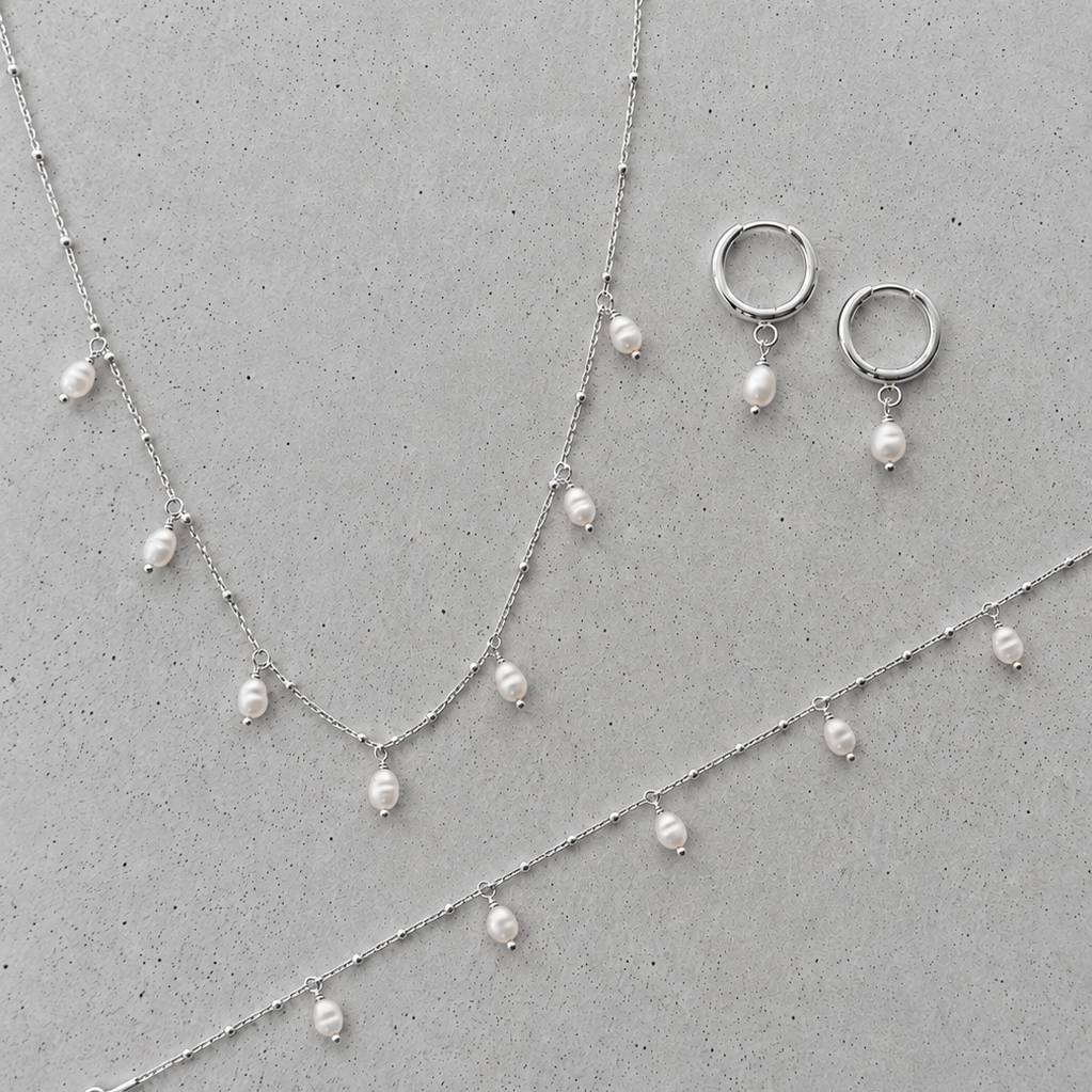 Perlenbräute Kaya Brautschmuck Set Perlen Silber 45 cm
