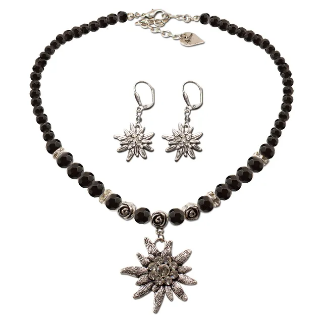 Alpenflüstern DAHEIM Perlen-Set SET011 Kette Ohrringe schwarz
