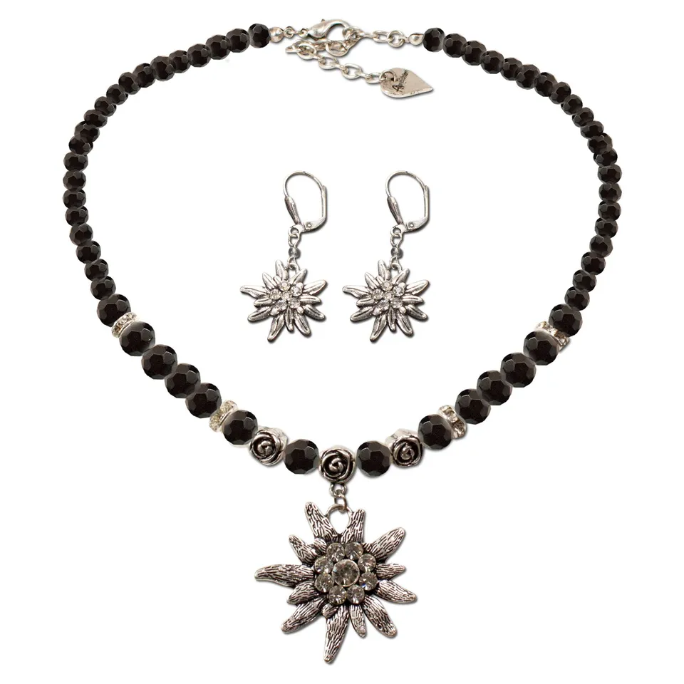 Alpenflüstern DAHEIM Perlen-Set SET011 Kette Ohrringe schwarz