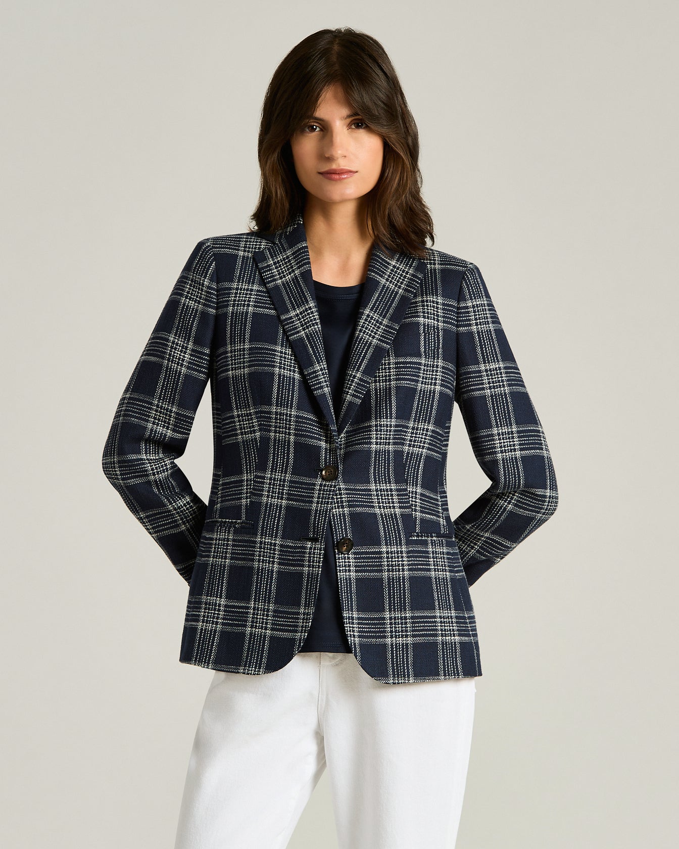 Kiton Jackets kariertes Sakko blau Seide Kaschmir Gr.46