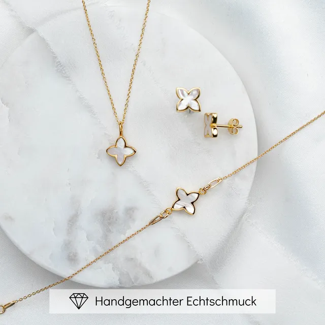 Perlenbräute Brautschmuck Set Daisy Blüte Gold 45cm 3-tlg