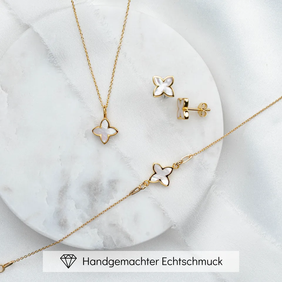 Perlenbräute Brautschmuck Set Daisy Blüte Gold 45cm 3-tlg