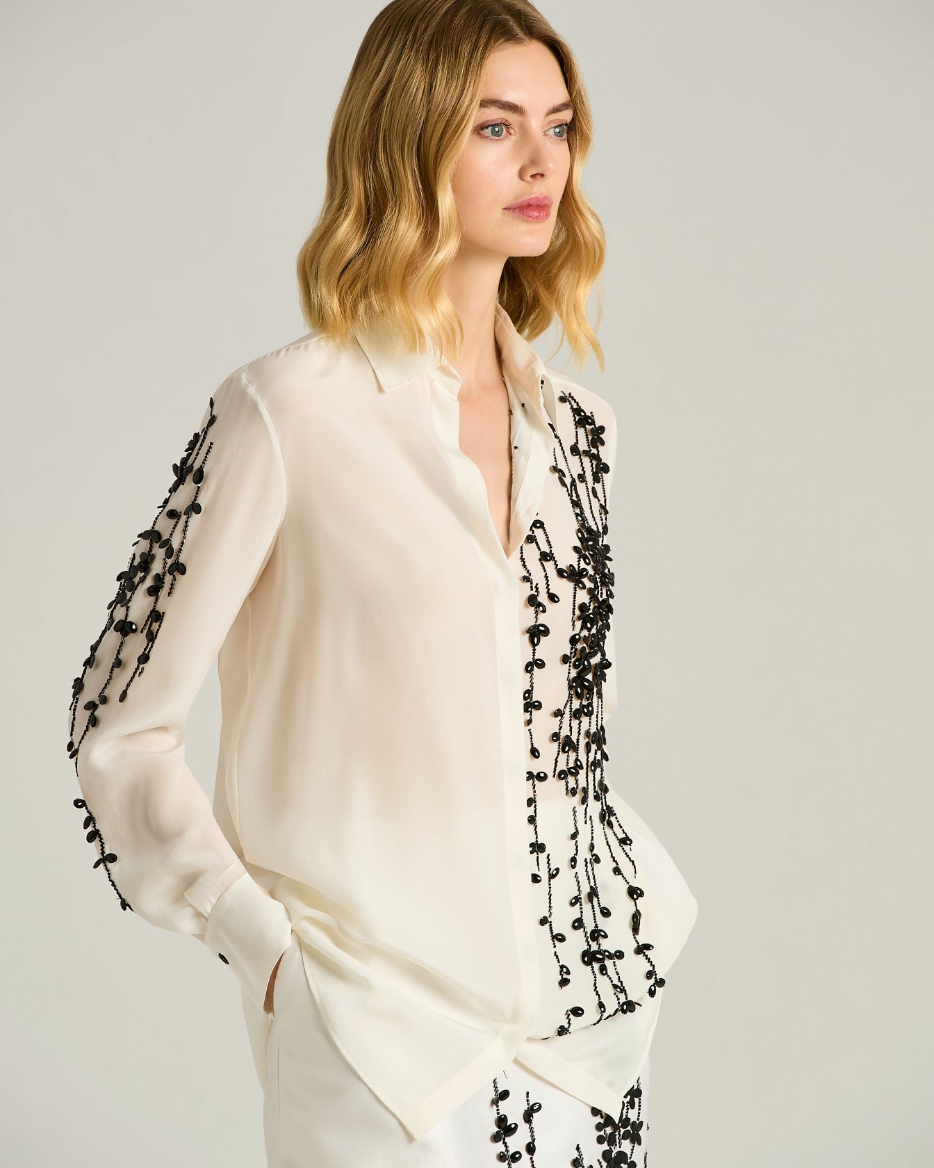 Kiton Silk Satin Hemd weiß Seide Stickerei Gr. 40