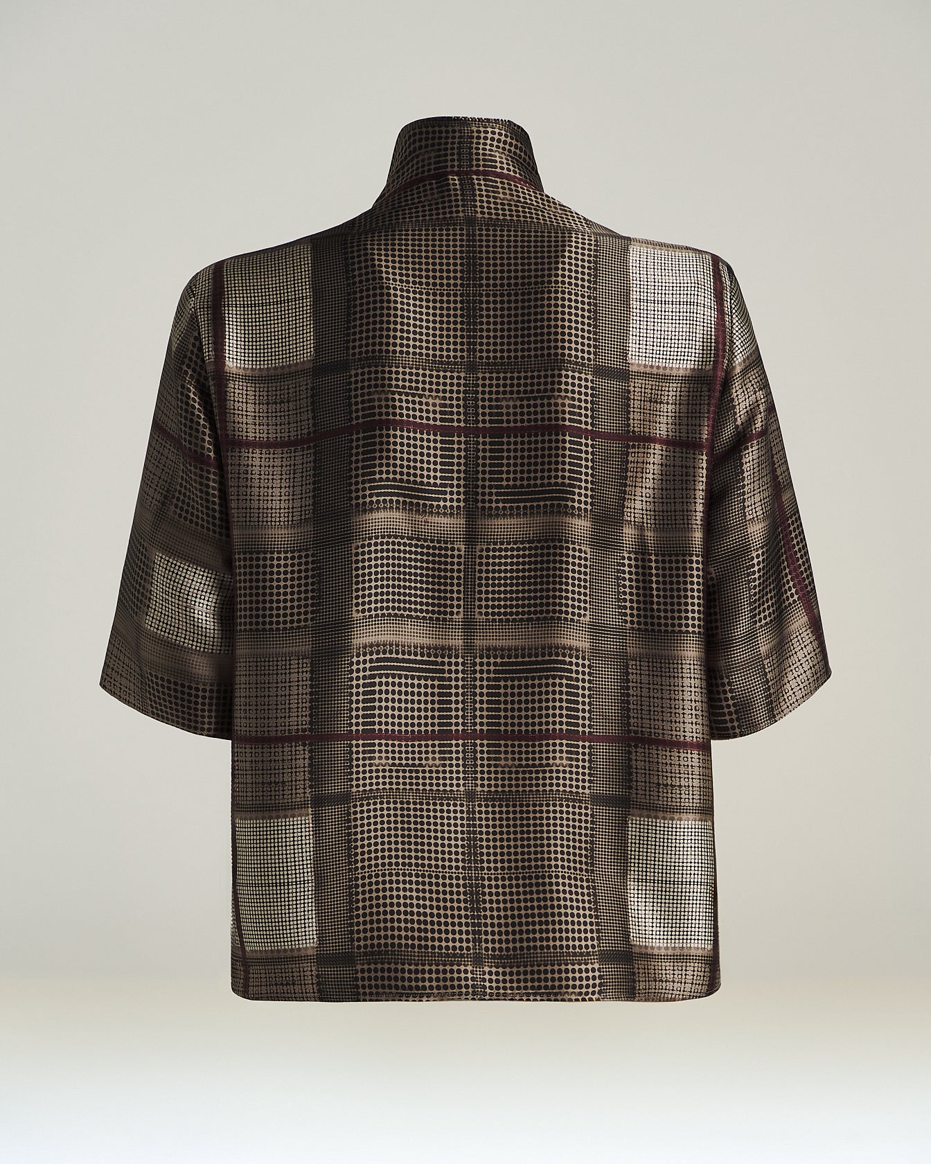 Kiton Shirts Seidenbluse Taupe Geometrie-Print 40
