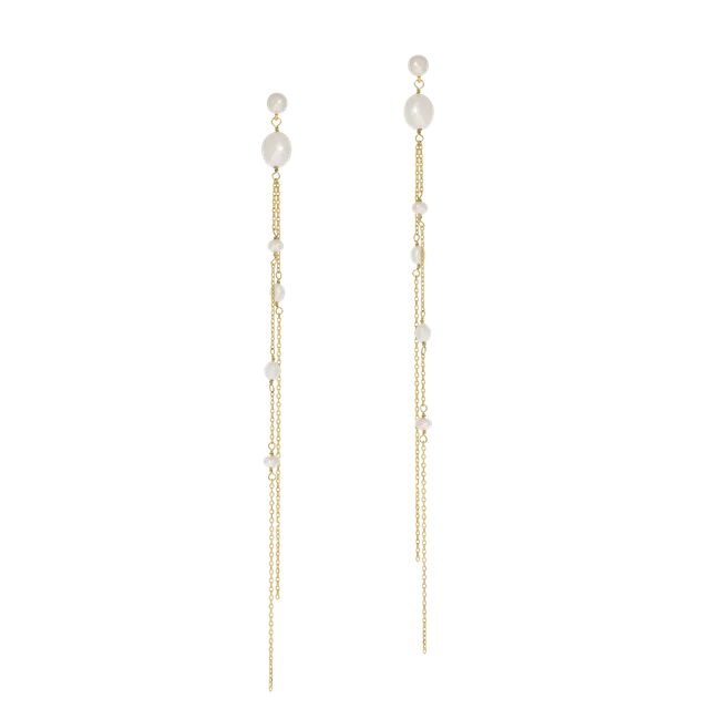 Juvelan Gabriella Braut Ohrringe Perlen lang Gold 14cm