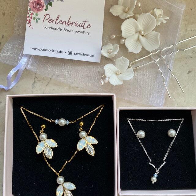 Perlenbräute Brautschmuck Sets Kate Perlen Schmuckset Silber 45 cm