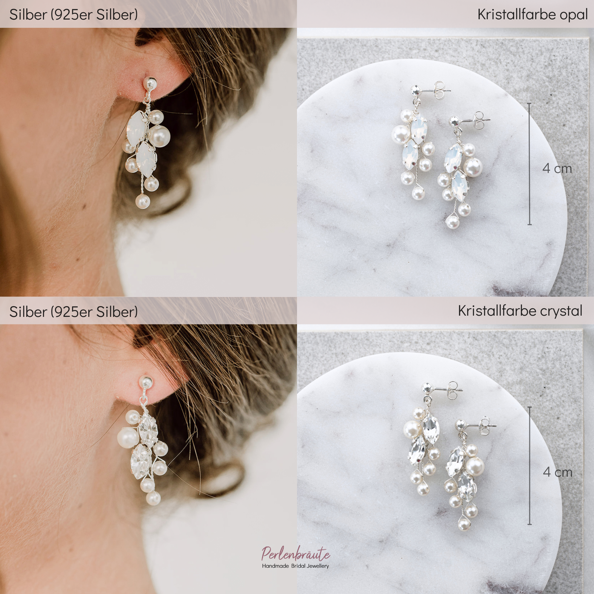 Perlenbräute Ana Ohrringe Hochzeit Perlen Gold white opal