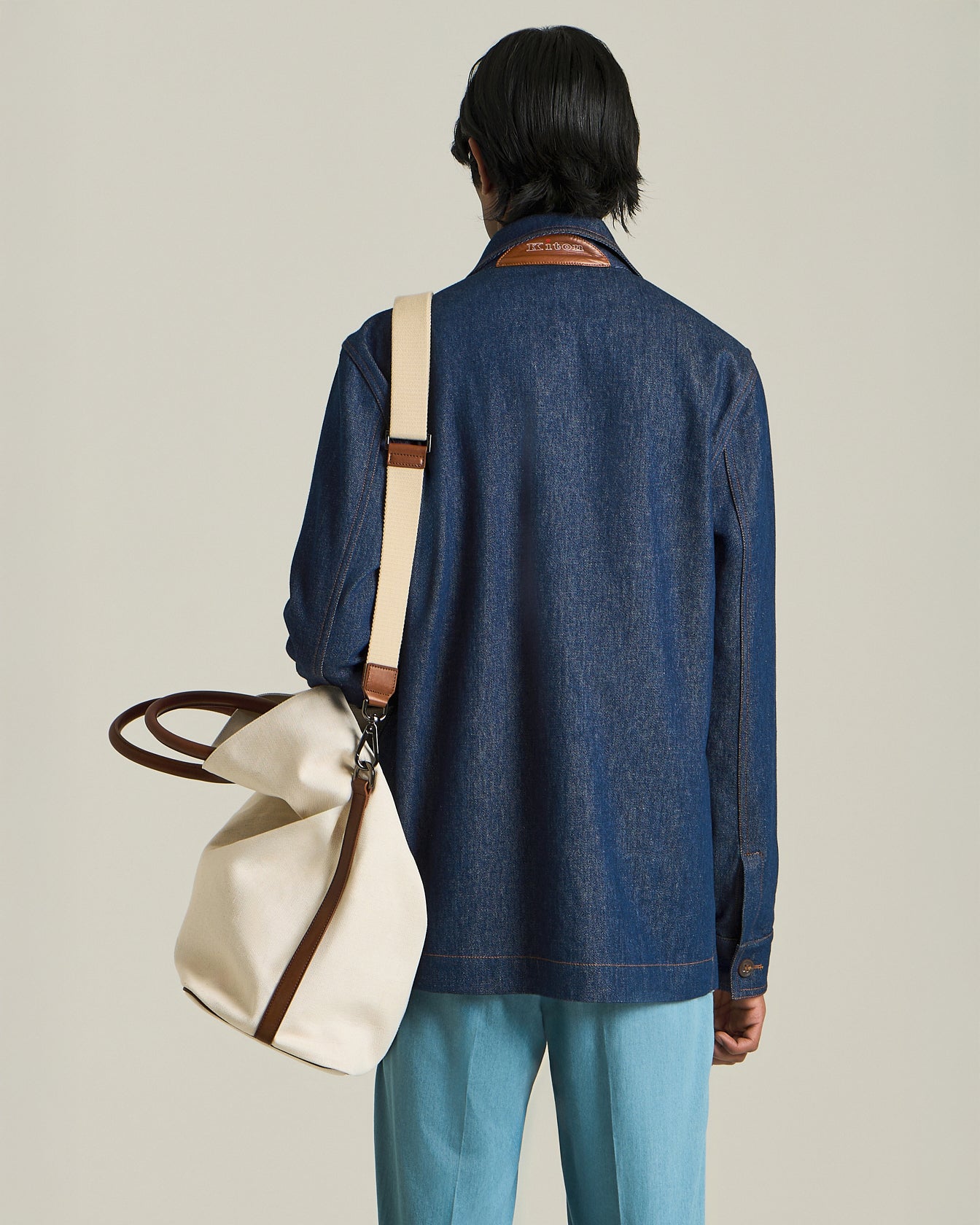 Kiton Tote Tasche Baumwolle Leder TU groß