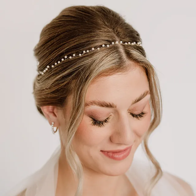 Perlenbräute Basic I Headpiece Perlen Haarband gold 40cm