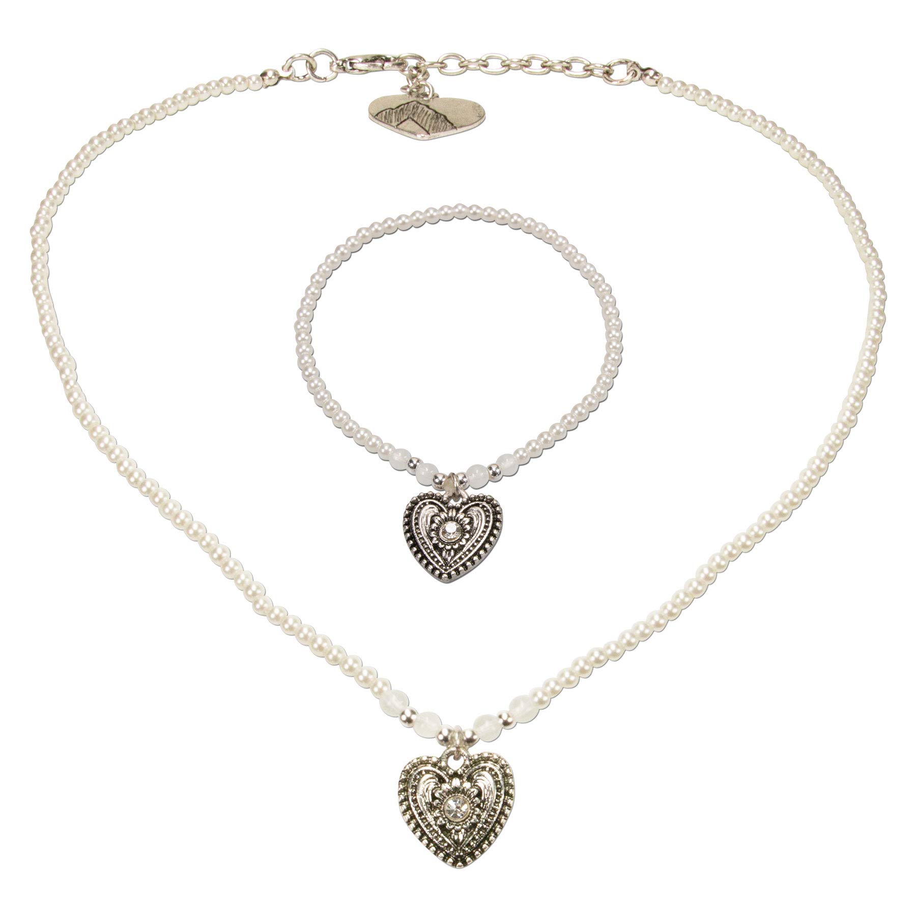 Alpenflüstern DAHEIM SET049 Trachtenset Perlenkette Armband Creme-weiß
