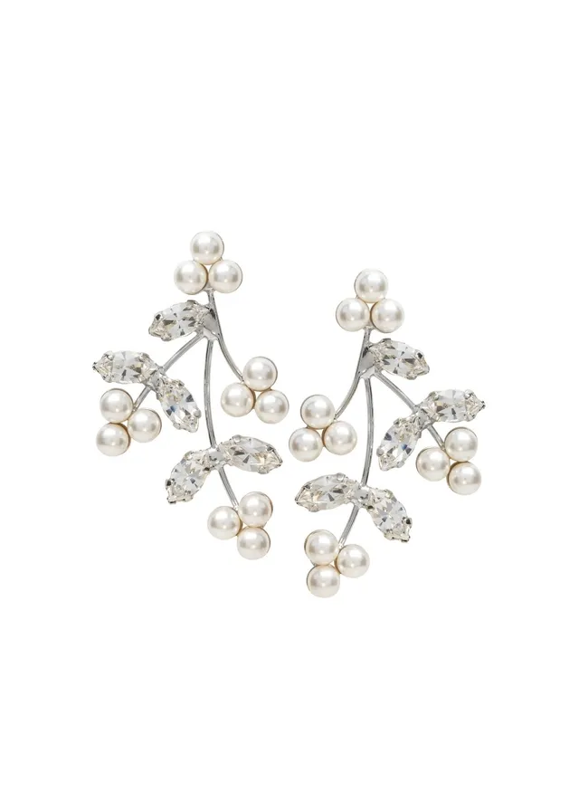 Elizabeth Bower Pearl Triplet Cluster Stecker Braut Ohrringe Rhodium