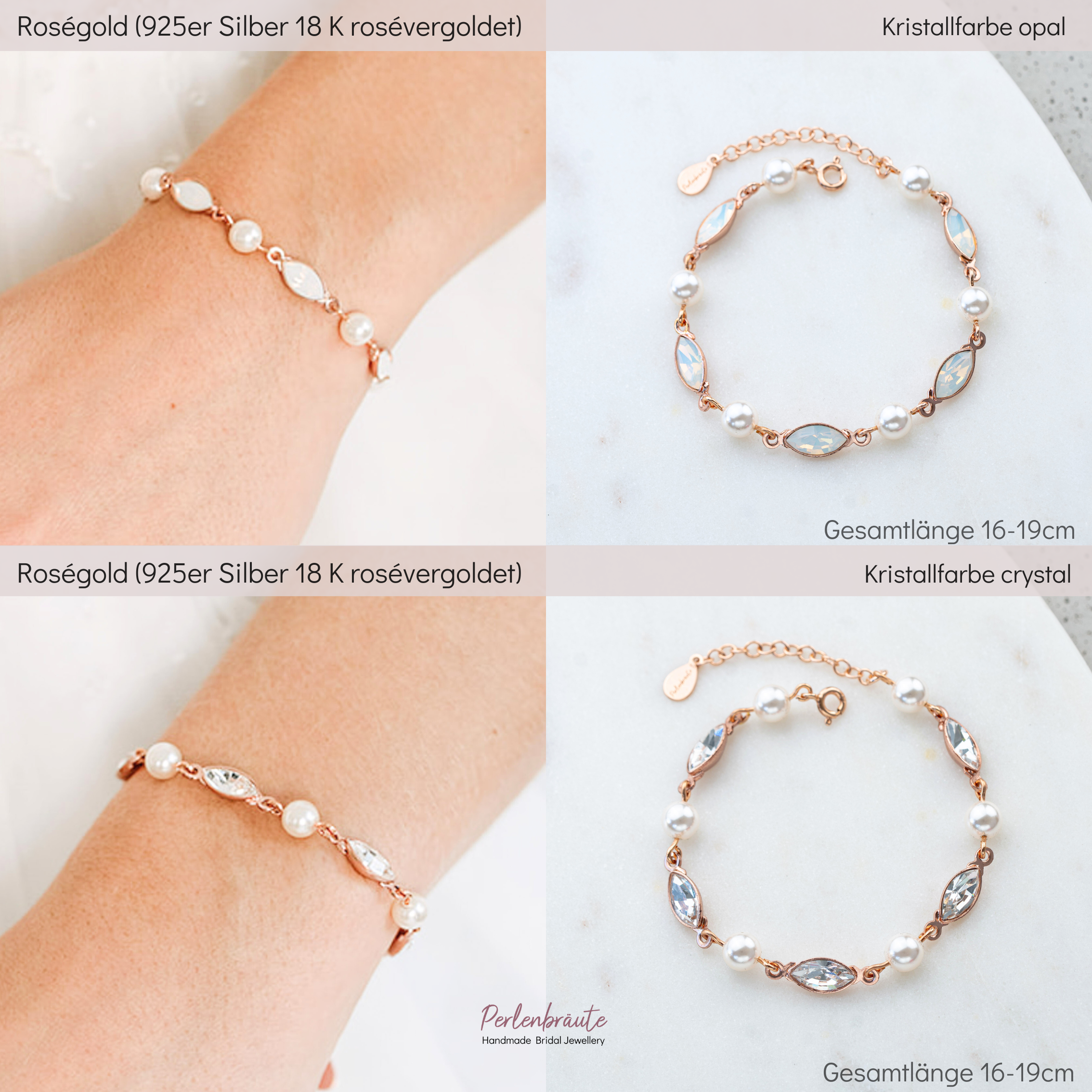 Perlenbräute Kylie Armband Gold mit Perlen und Kristallen