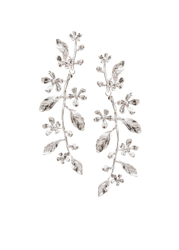 Elizabeth Bower Athena Ohrhänger Rhodium Stecker floral 75 mm