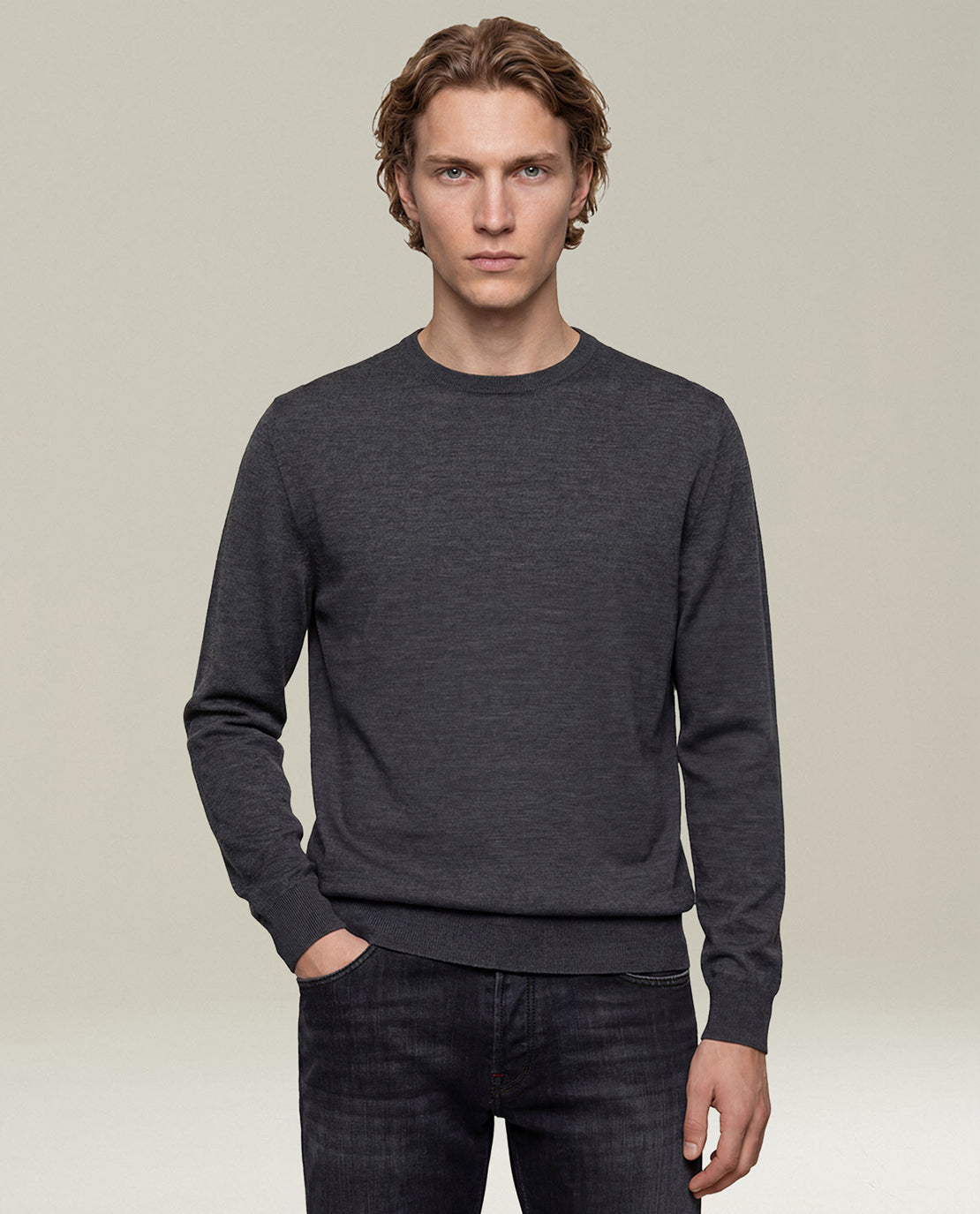 Kiton Strickpullover Wolle 14-Mikron grau Gr.M Rundhals