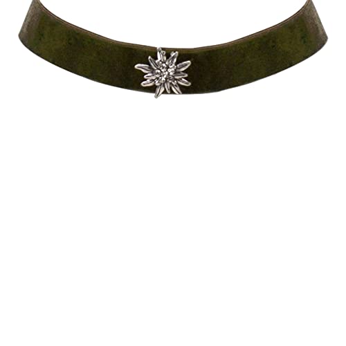 Alpenflüstern DAHEIM DHK109 Samt-Kropfband grün Strass-Edelweiß