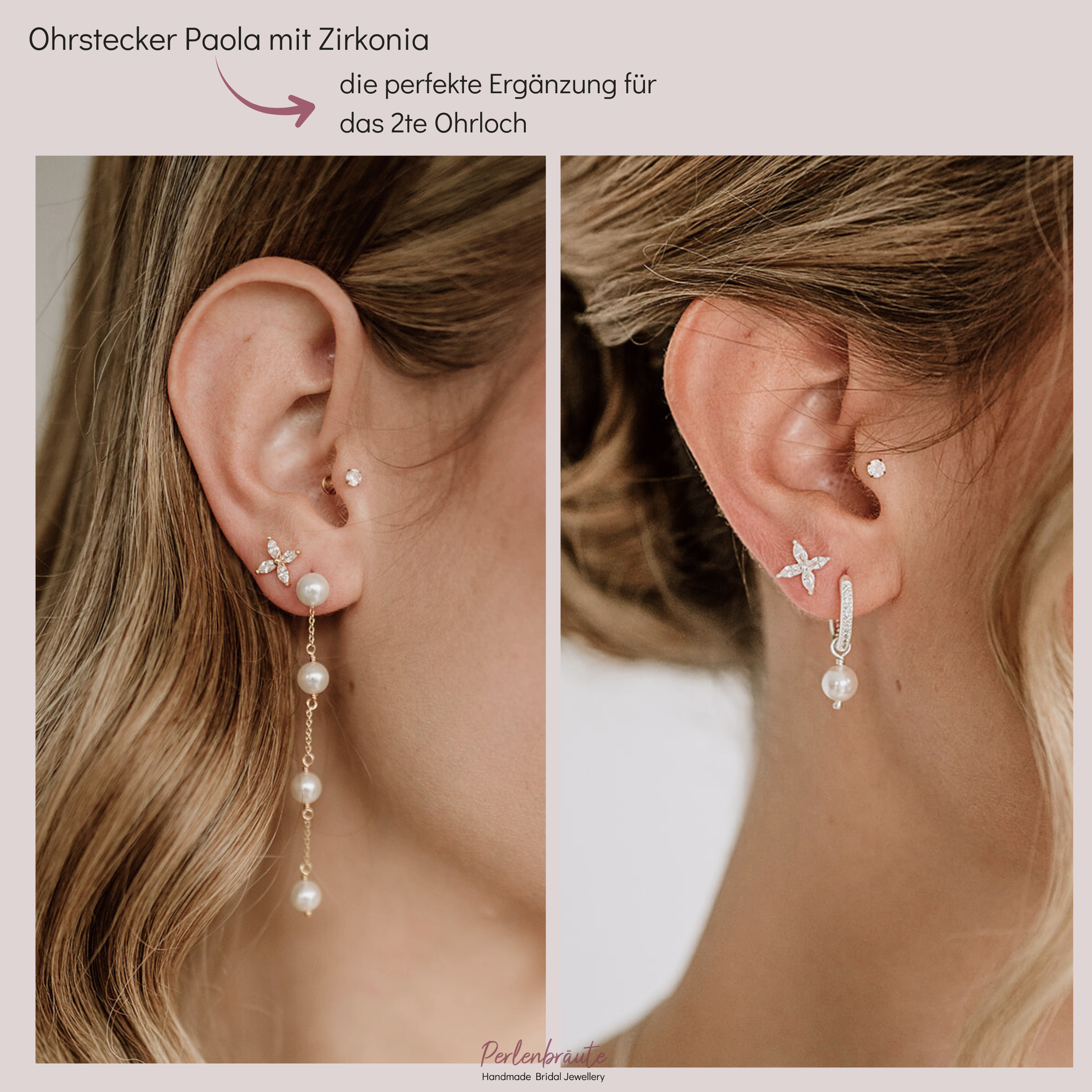 Perlenbräute Paola Ohrstecker Zirkonia Stern Gold 1 cm