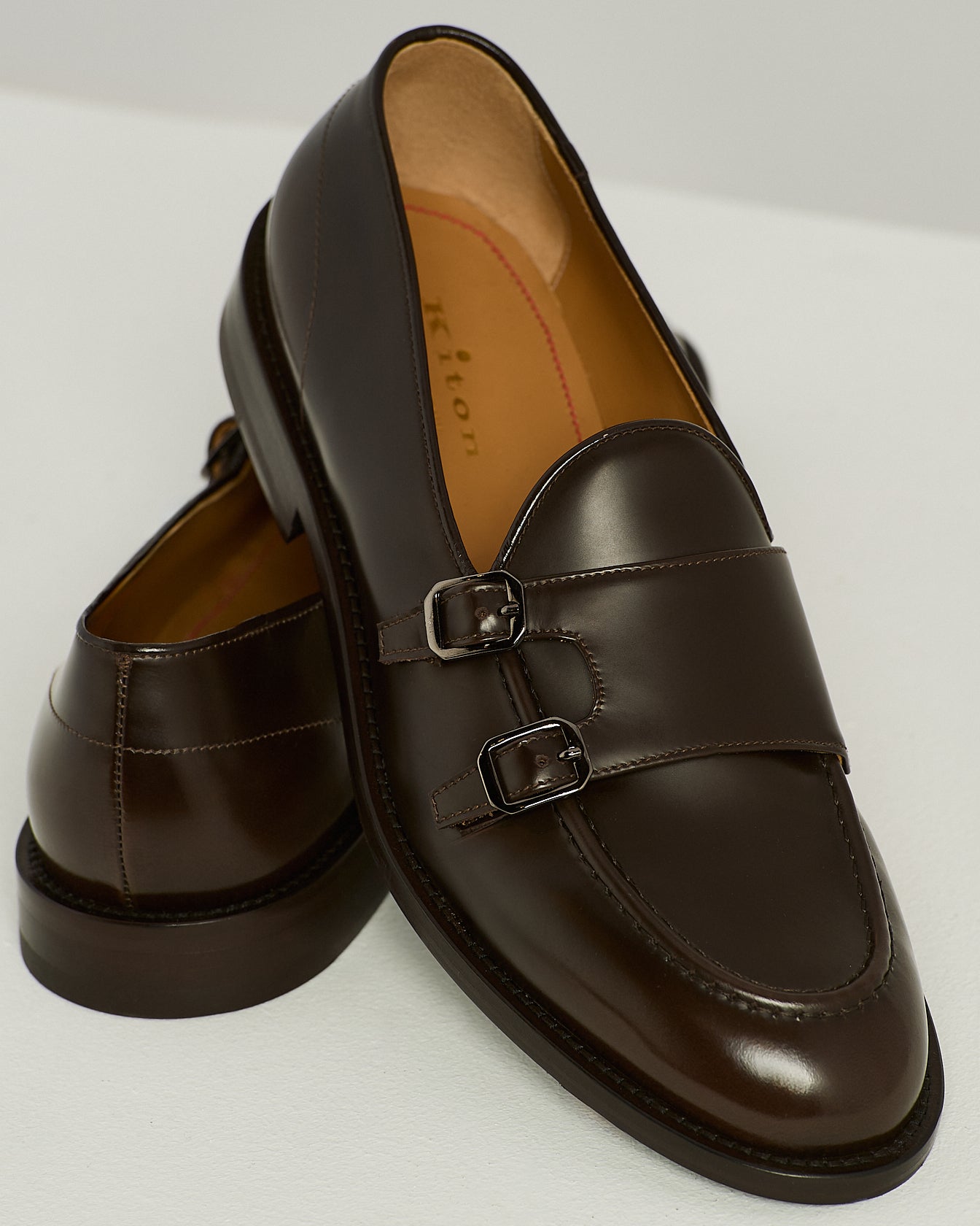 Kiton Double-Monk Loafer Kalbsleder Dunkelbraun Schnalle