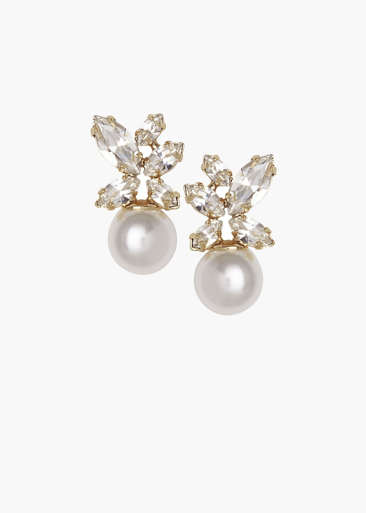 Elizabeth Bower Burst Duet Crystal Pearl Stecker Braut Ohrringe Gold