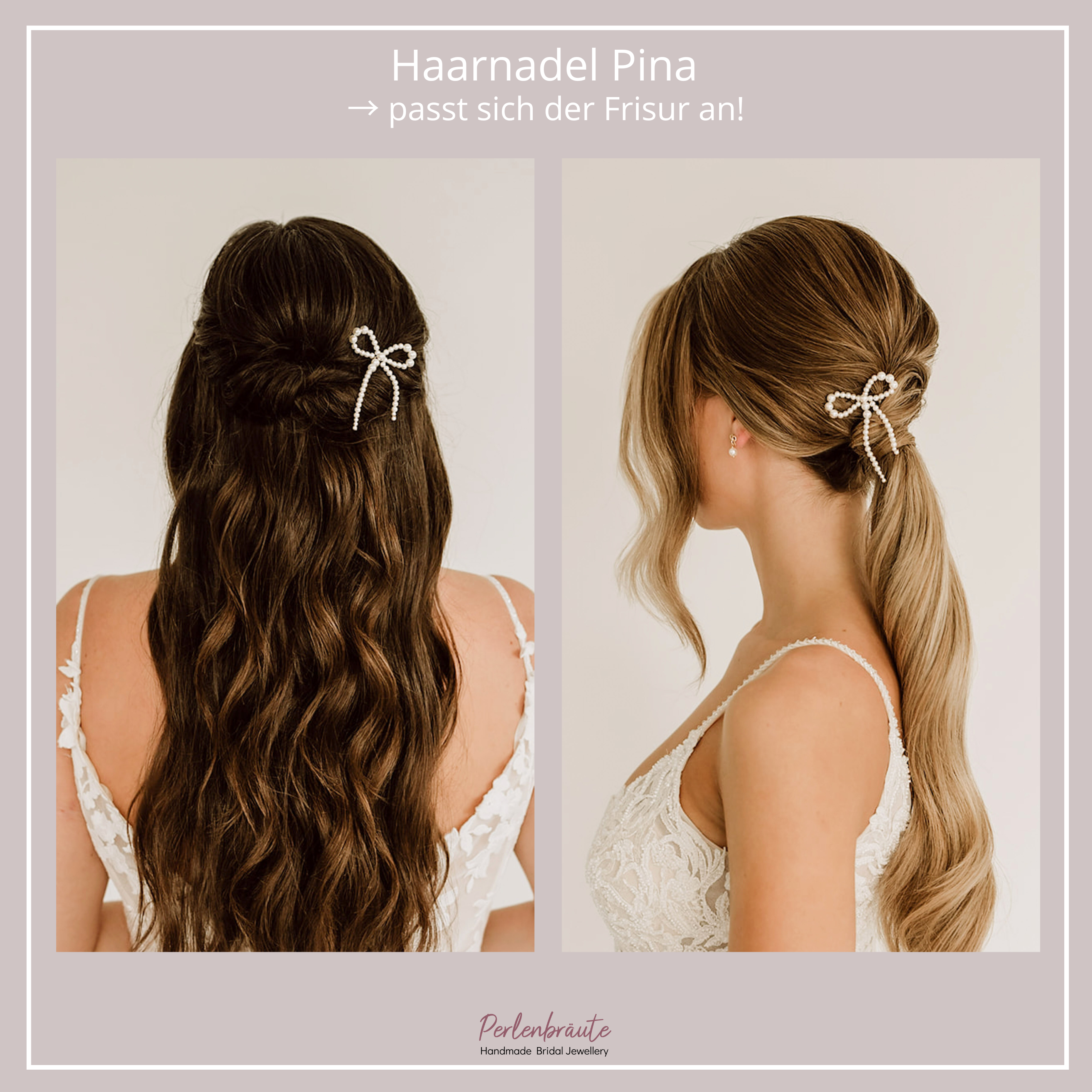 Perlenbräute Haarschmuck Pina Haarnadel Schleife Perlen Gold