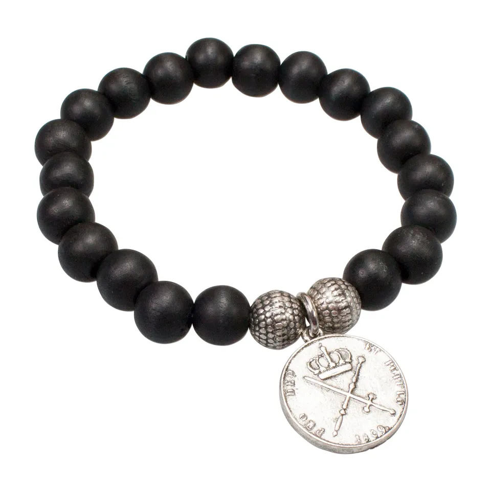 Alpenflüstern DAHEIM HAB001 Holzperlen-Armband Münze schwarz Herren