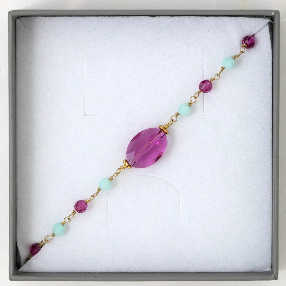 Juvelan Armband Fuchsia Mint Kristalle Gold 16 cm Sample