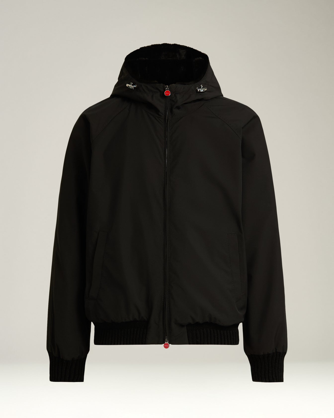 Kiton Outerwear Kapuzenjacke Wolle Pelz schwarz Herren