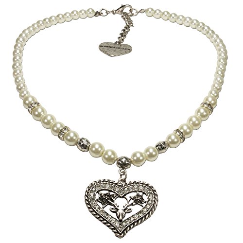 Alpenflüstern DAHEIM DHK162 Dirndlkette Creme Strassherz Hirsch