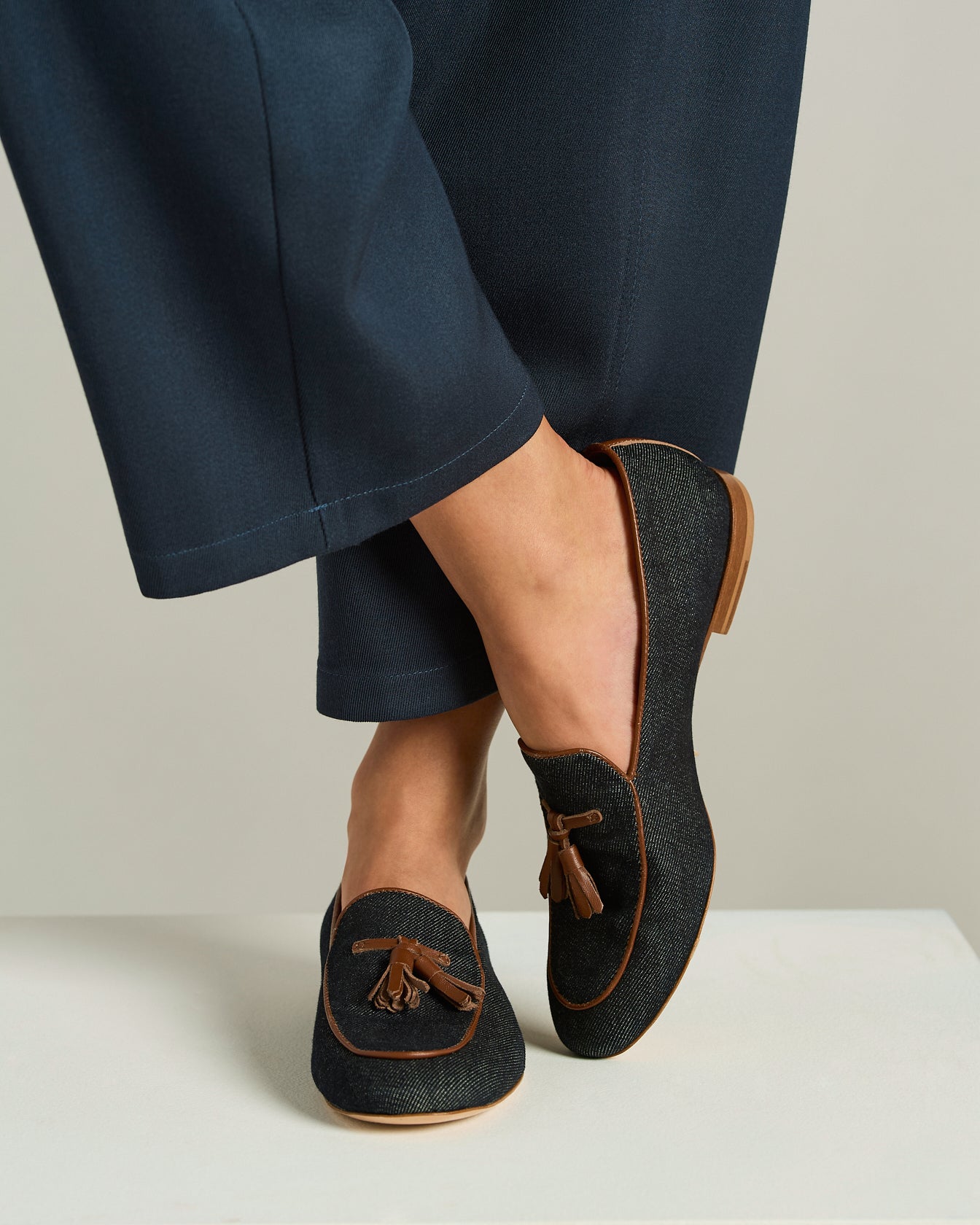 Kiton Shoes Tassel-Loafer Denim Baumwolle Leder