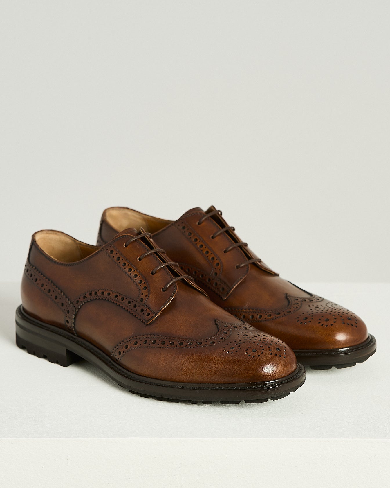 Kiton Shoes Derby Brogue Leder cognac Lug-Sohle