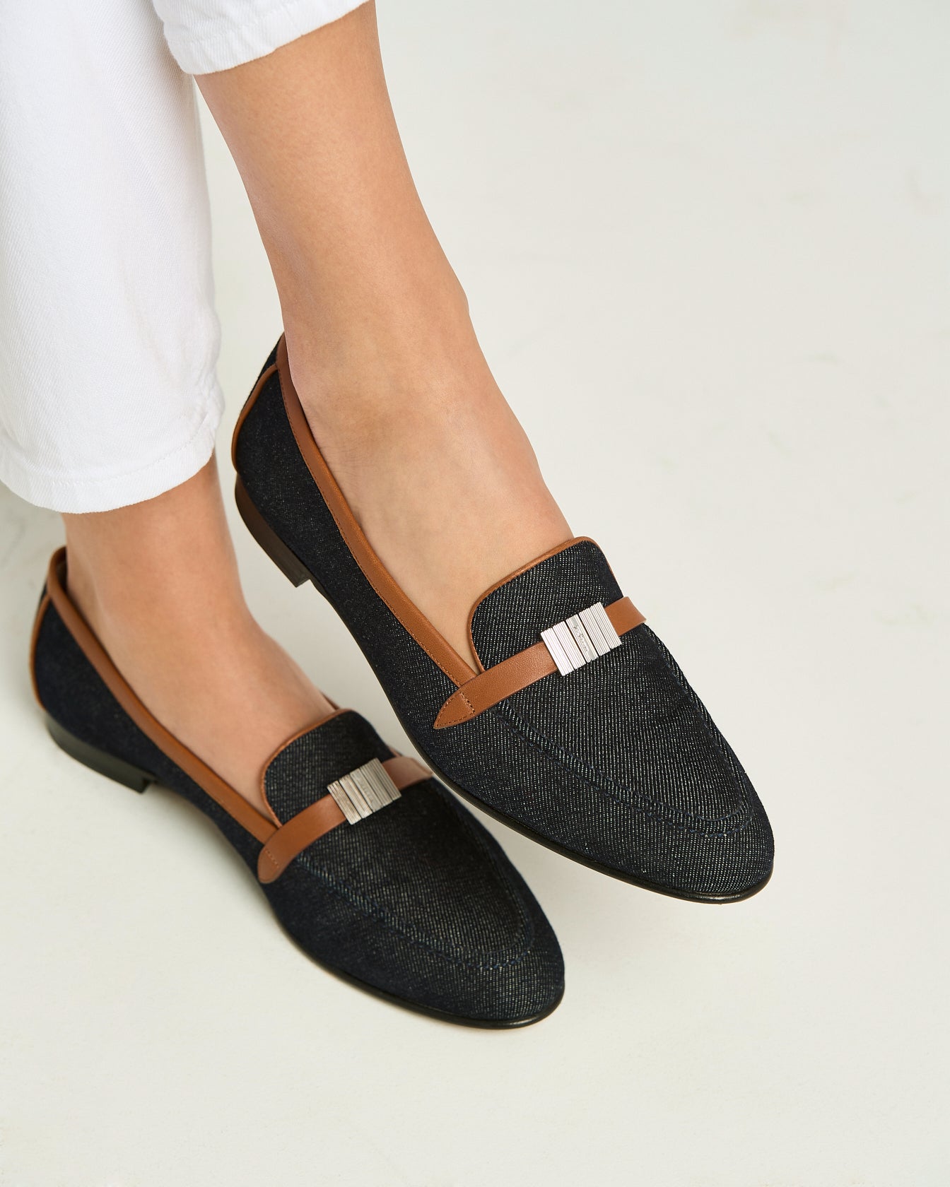 Kiton Loafer Denim-Kalbsleder Slipper blau Gr. 39