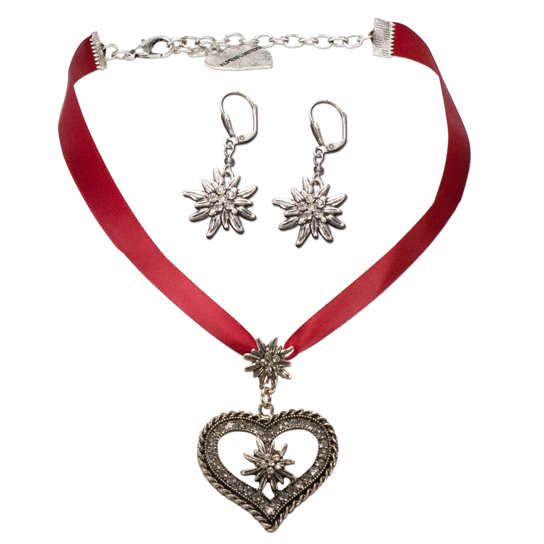 Alpenflüstern Daheim SET044 Trachtenset rosa-rosé Satinkette+Ohrhänger