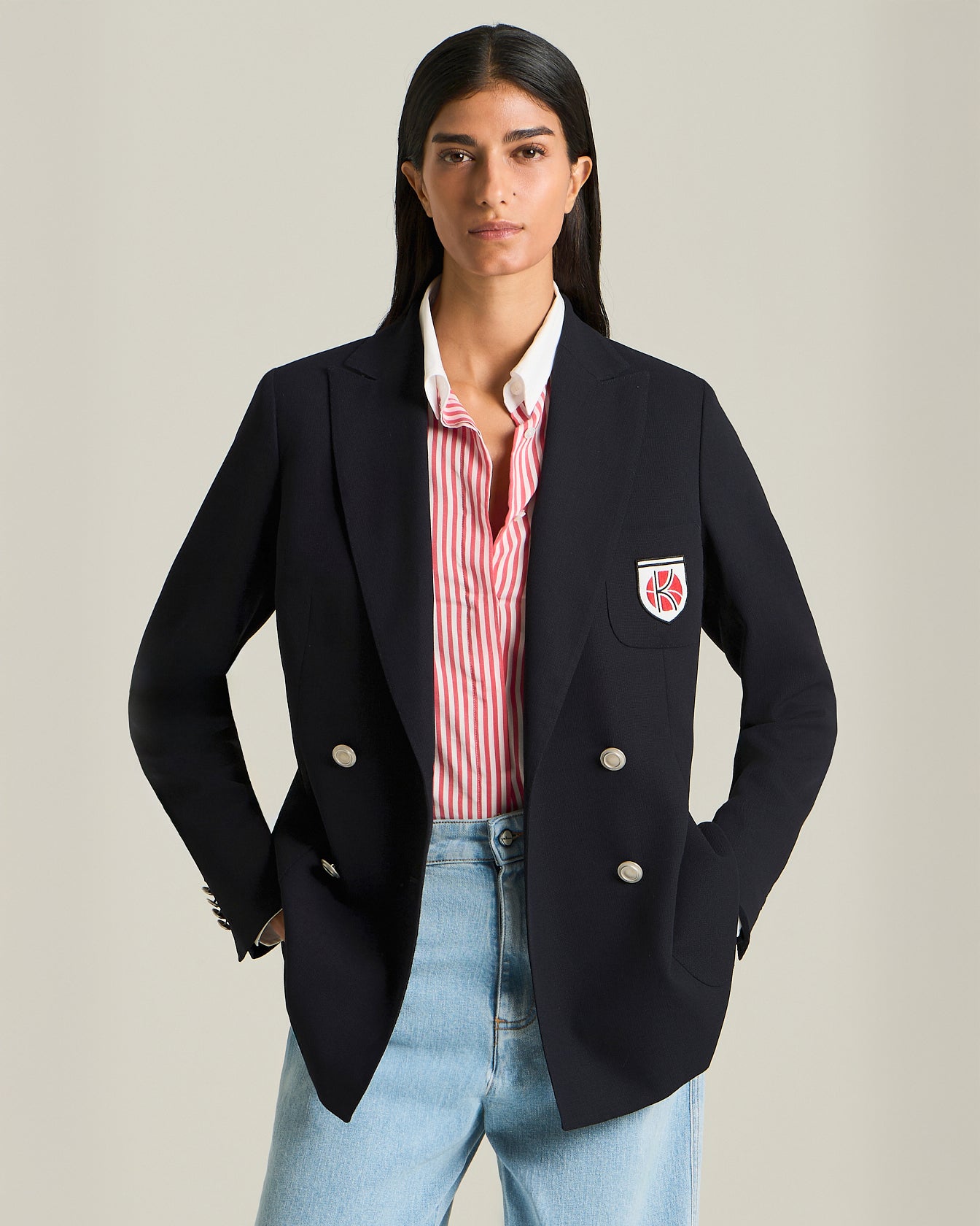 Kiton Tennis Blazer Wolle Gr. 40 doppelreihig blau