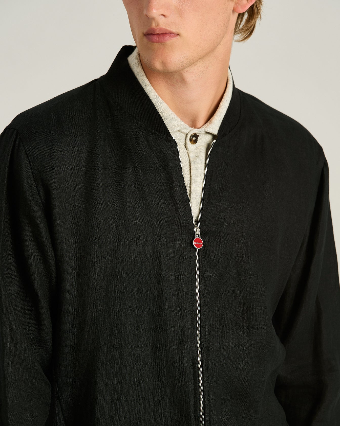 Kiton Jacke Leinen Schwarz Zip Sommer