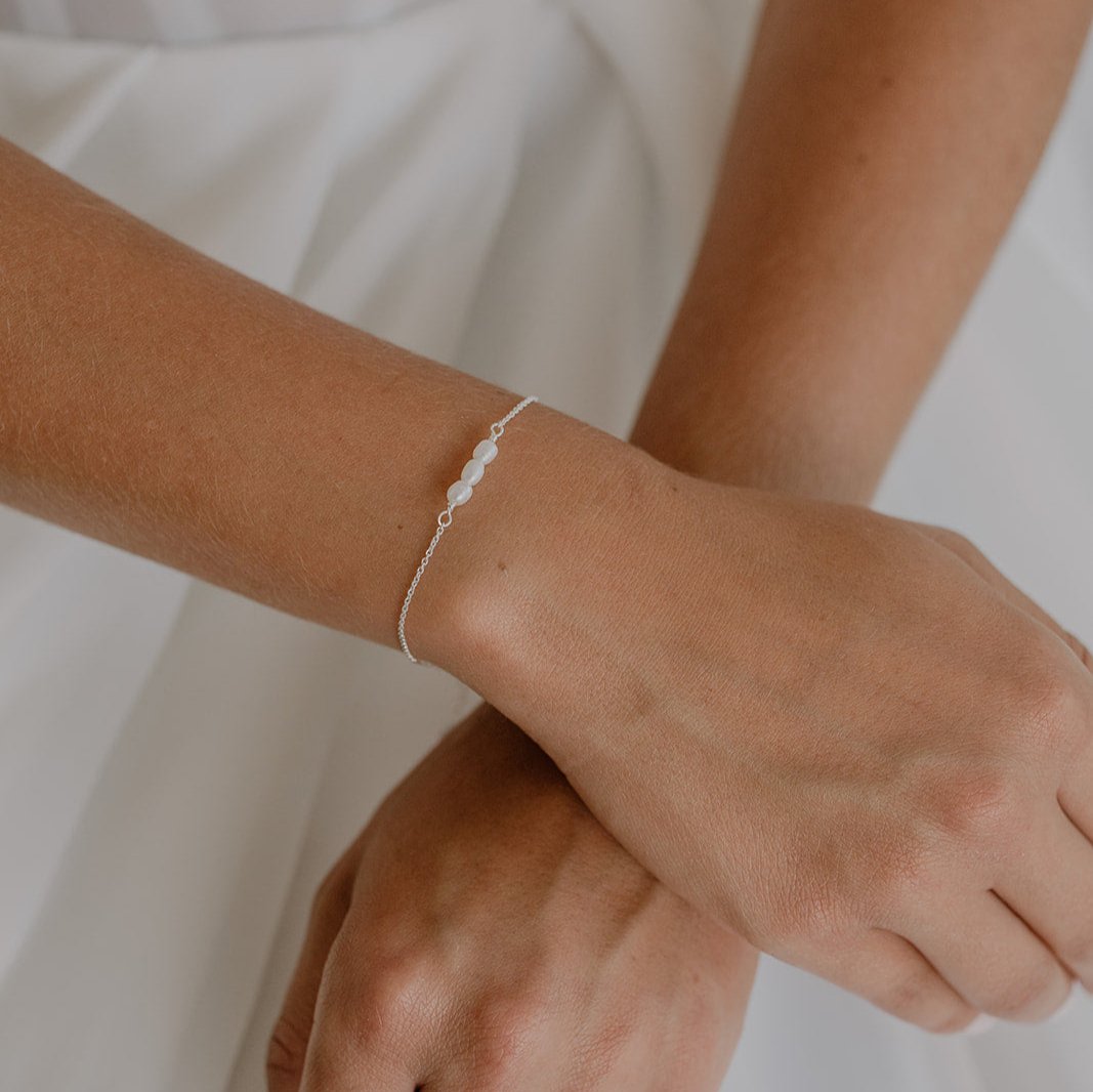 Perlenbräute Armband Amelie Süßwasserperlen Gold 17-20cm