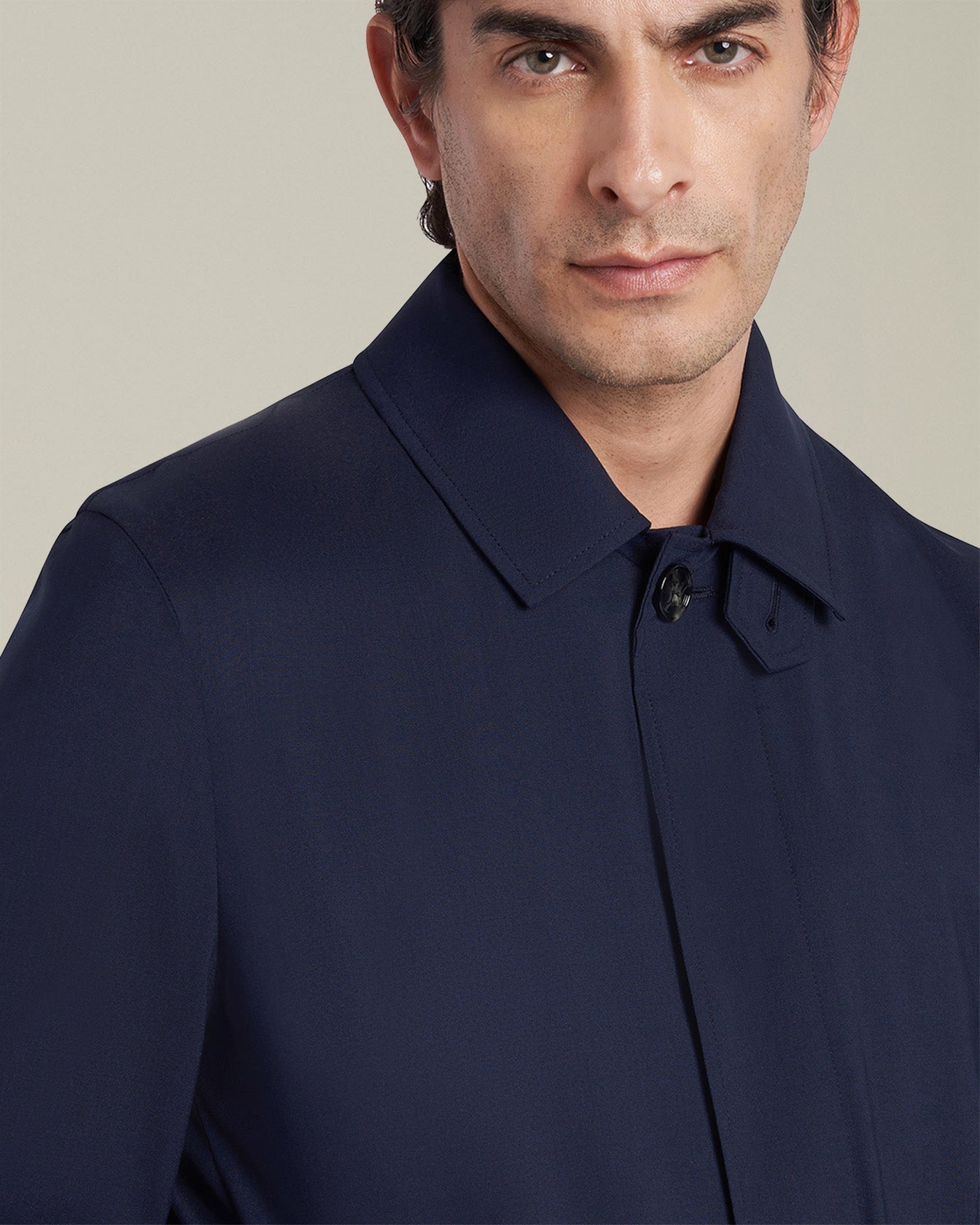 Kiton Coat Trenchcoat Leinen Blau Einreihig