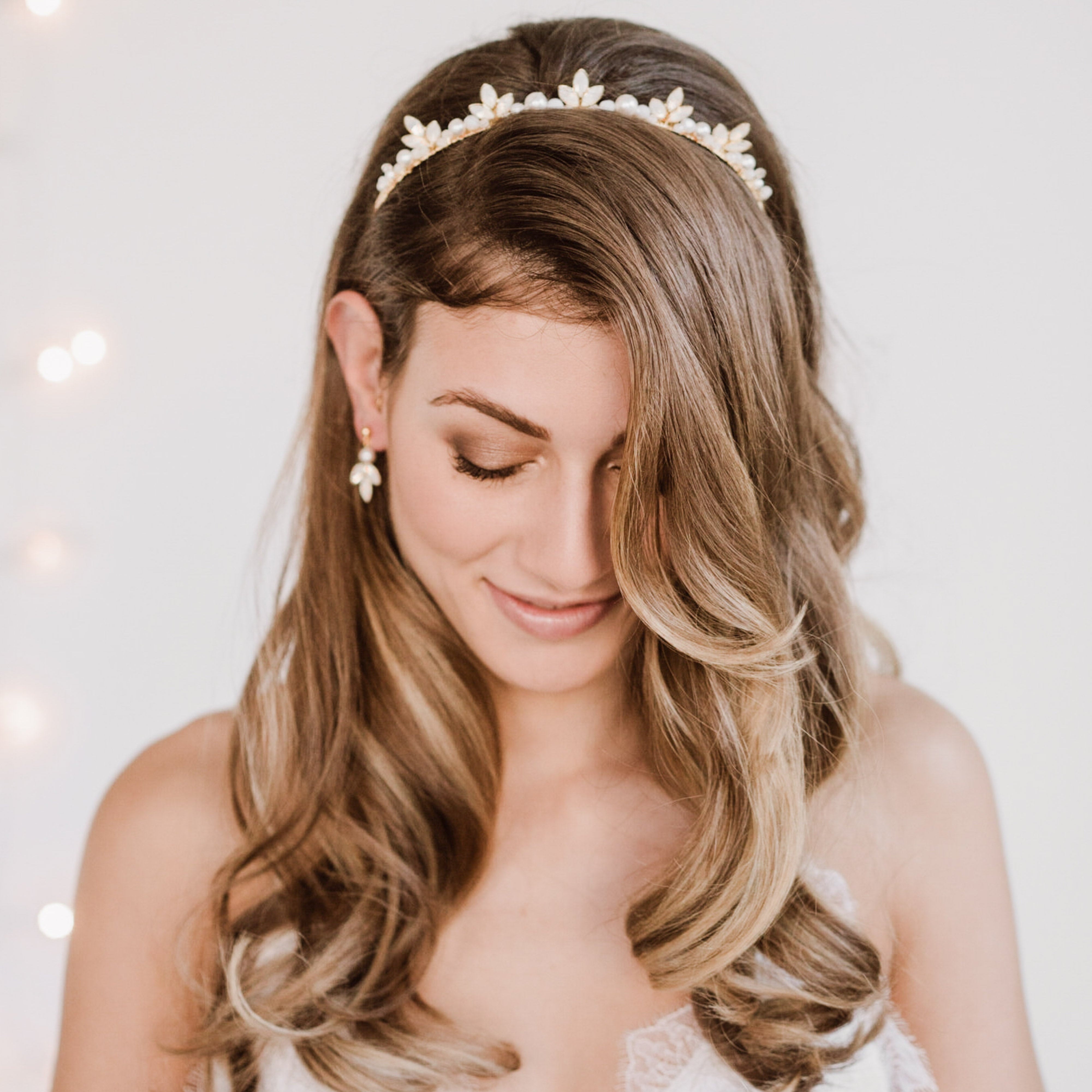 Perlenbräute Kate Haarreif Gold Diadem Perlen Kristalle