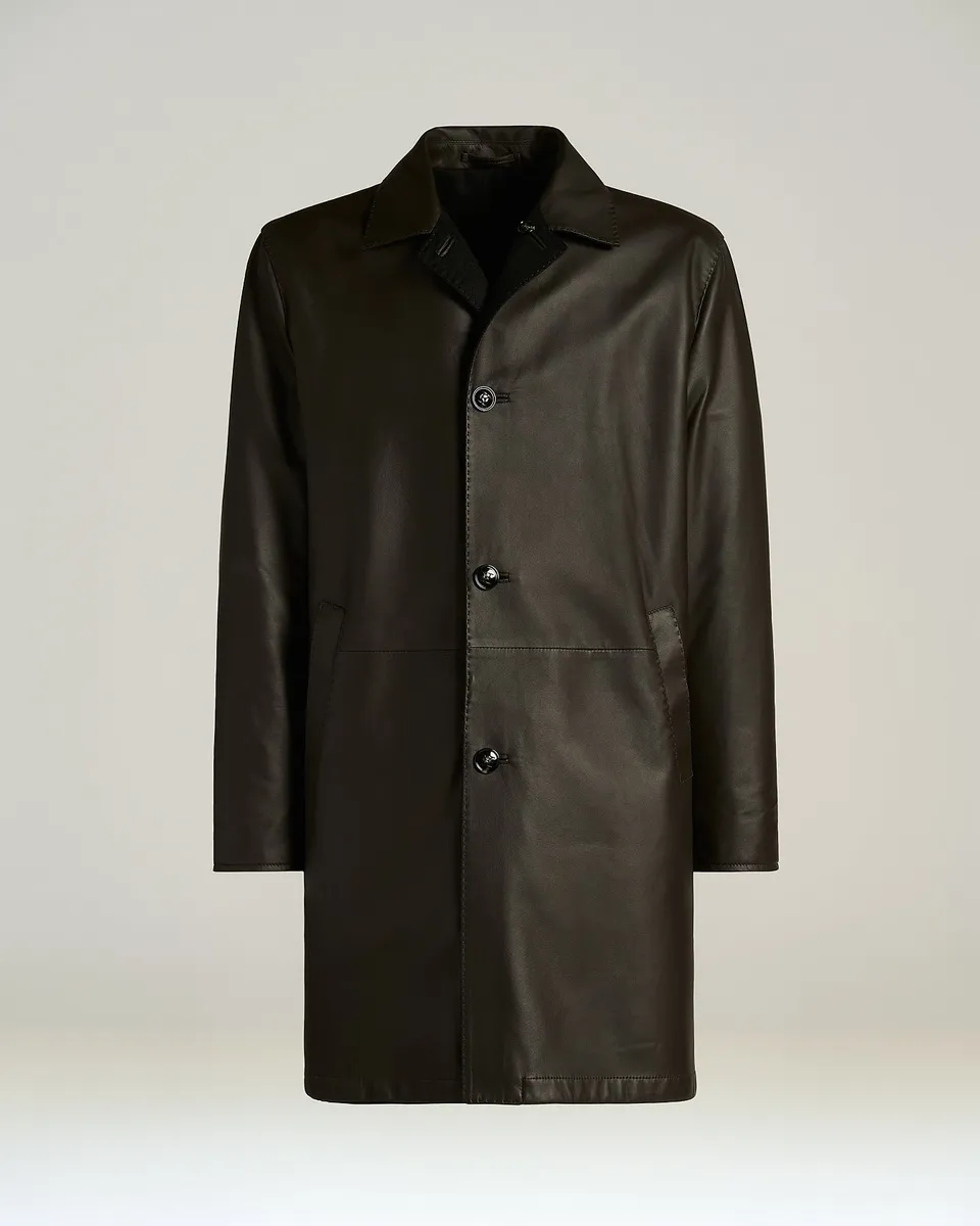 Kiton Outerwear Wendelmantel Lammleder Kaschmir Braun