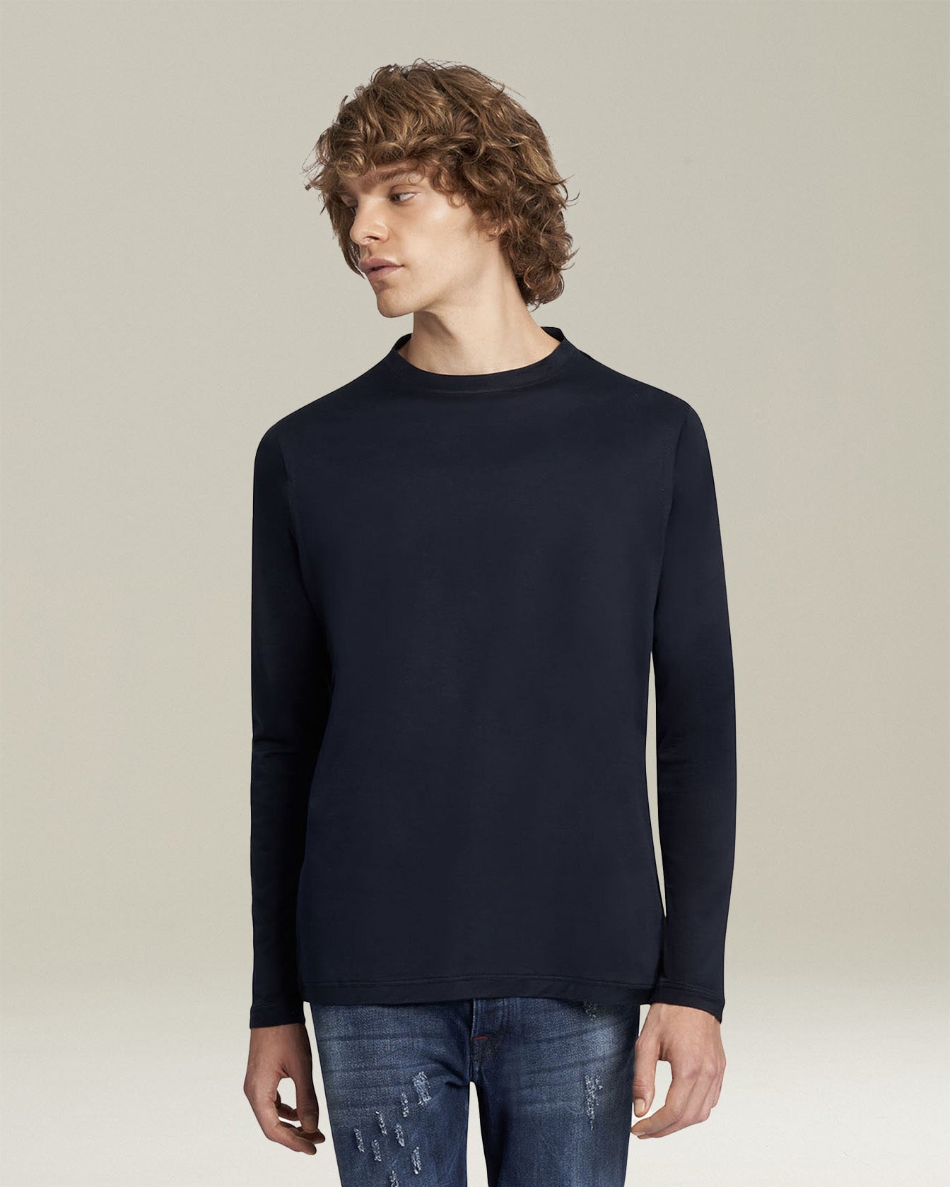 Kiton Mauro Langarm T-Shirt Baumwolle Blau