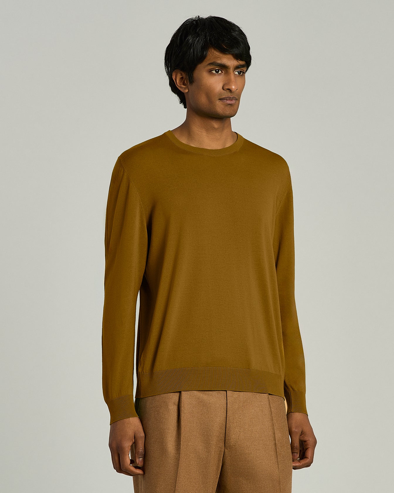 Kiton Knitwear Cognac 14-Micron Wool Sweater Gr. L Wolle