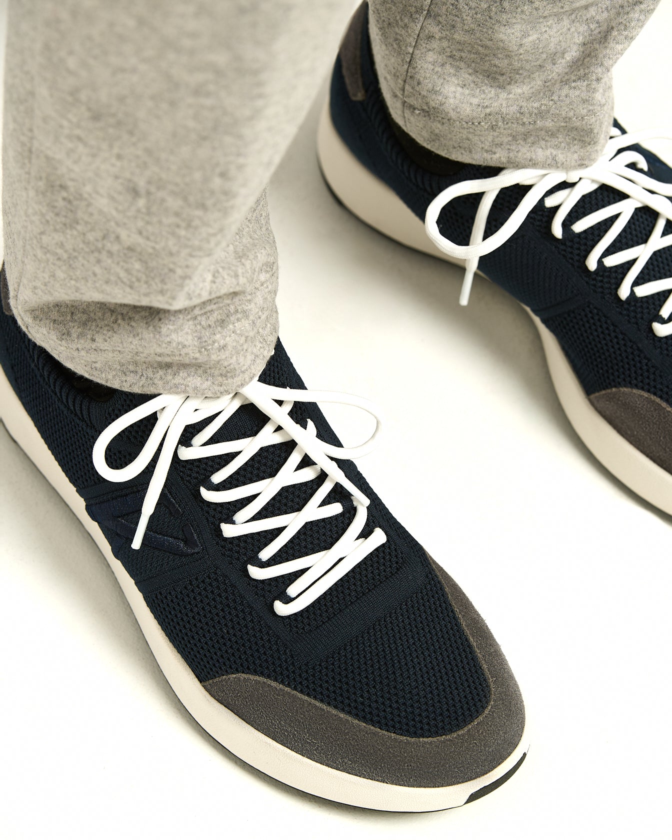 Kiton Blue Cotton Sneakers Baumwolle Blau Kalbsleder Herren