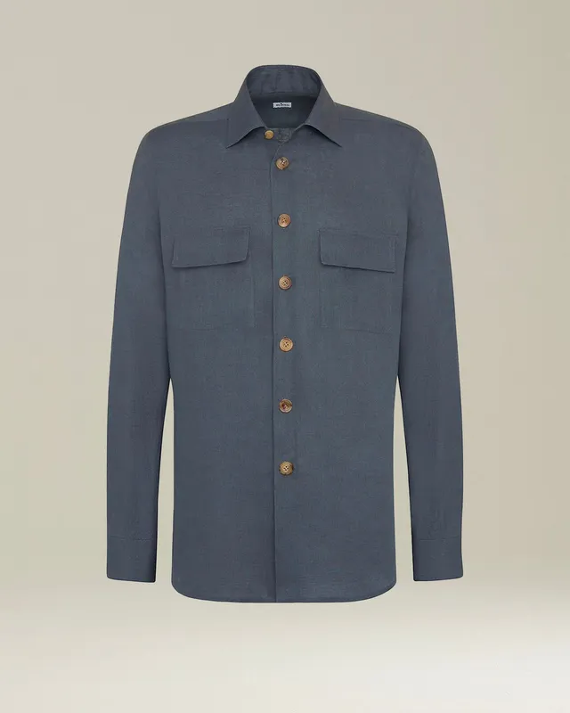 Kiton Shirts AAL Shirt Sport Overshirt Leinen Dunkelgrau