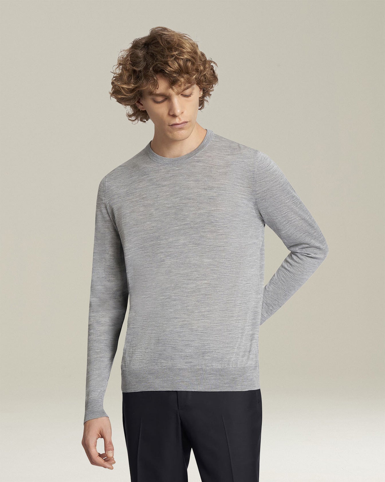 Kiton Diamante Blu Woll Pullover Hellgrau Rundhals