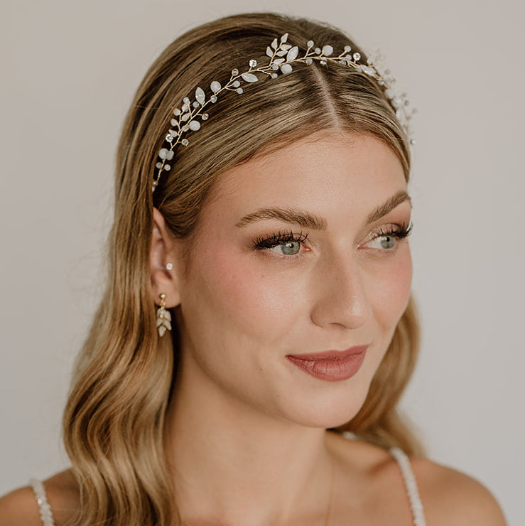 Perlenbräute Lana Headpiece Braut-Haarschmuck Gold 30 cm